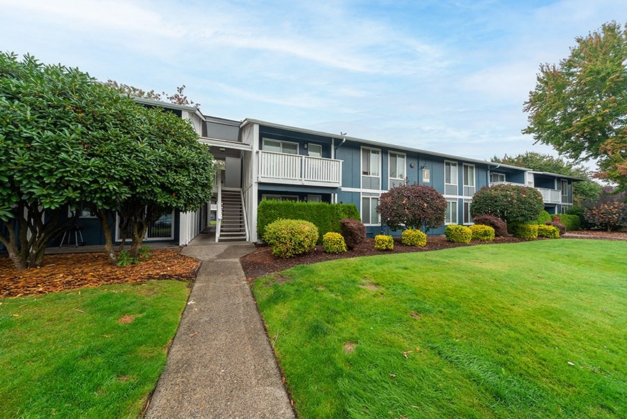 Exterior view of building with landscape