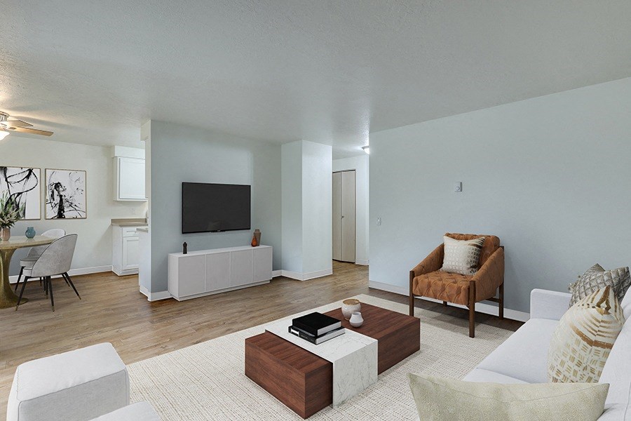 Living room near kitchen