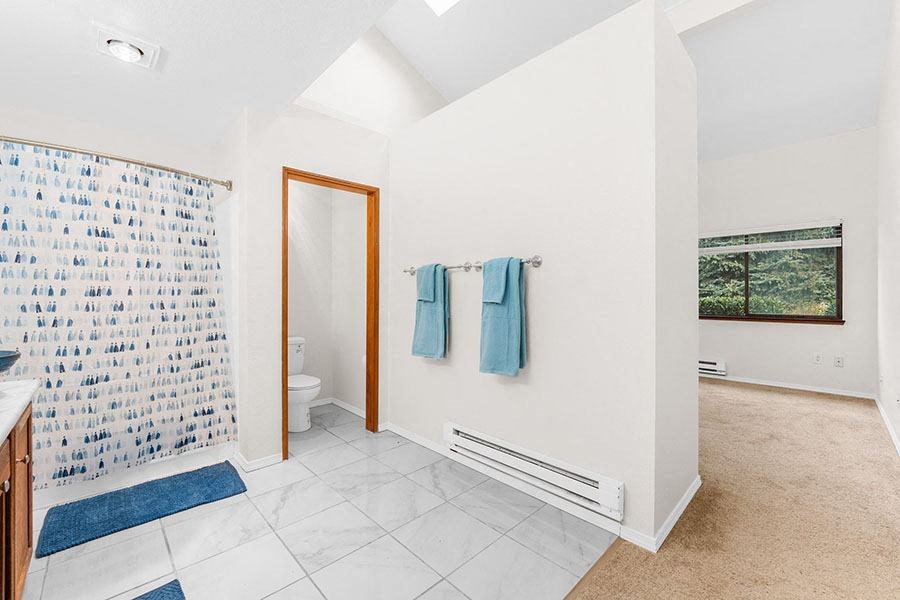 bathroom with vanity and shower