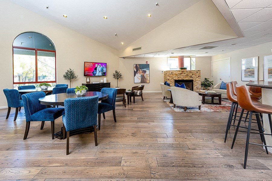 clubhouse with tables and chairs