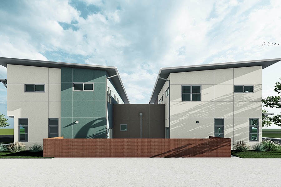 rendering of buildings exterior patio side