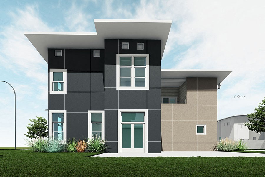 rendering of buildings exterior with grass