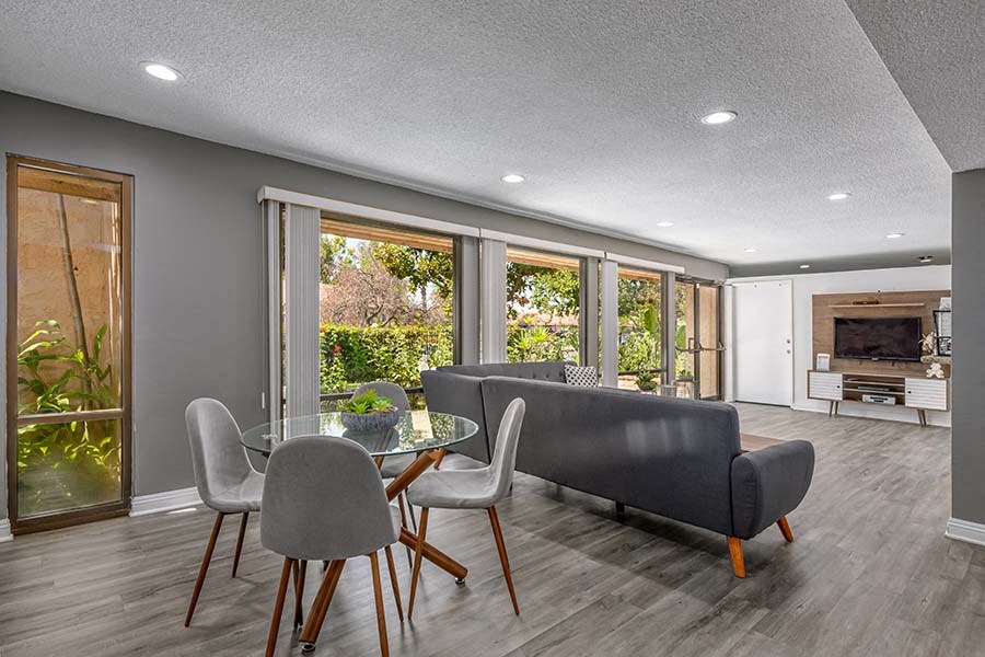 Clubhouse seating near fireplace 