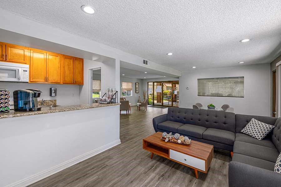 Clubhouse seating  by kitchen 