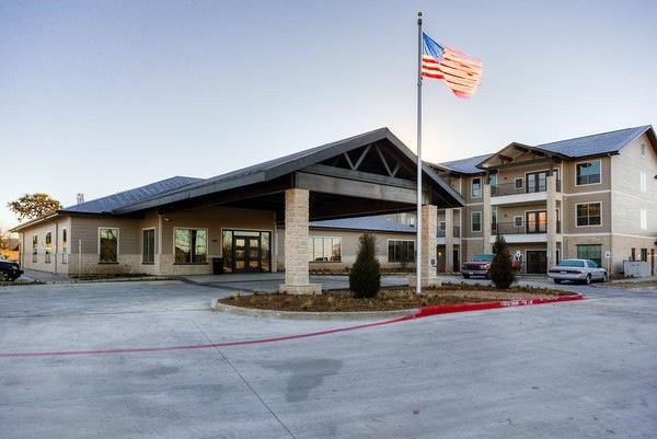 A building with a flag on top of it.
