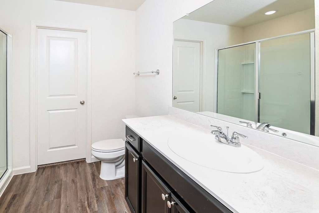 a bathroom with a sink and a toilet and a mirror