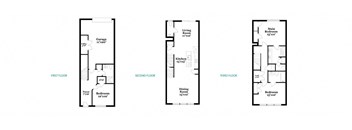 a group of four floor plans of a house