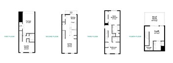 a group of four floor plans of a house