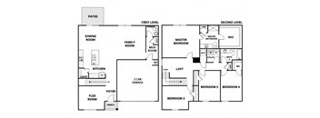 a floor plan of a house with two bedrooms and a living room