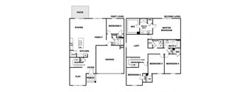 a floor plan of a house with two bedrooms and two bathrooms