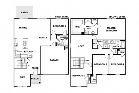 a floor plan of a house with two bedrooms and two bathrooms