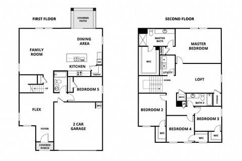 two floor plan of a house with two bedrooms and a living room