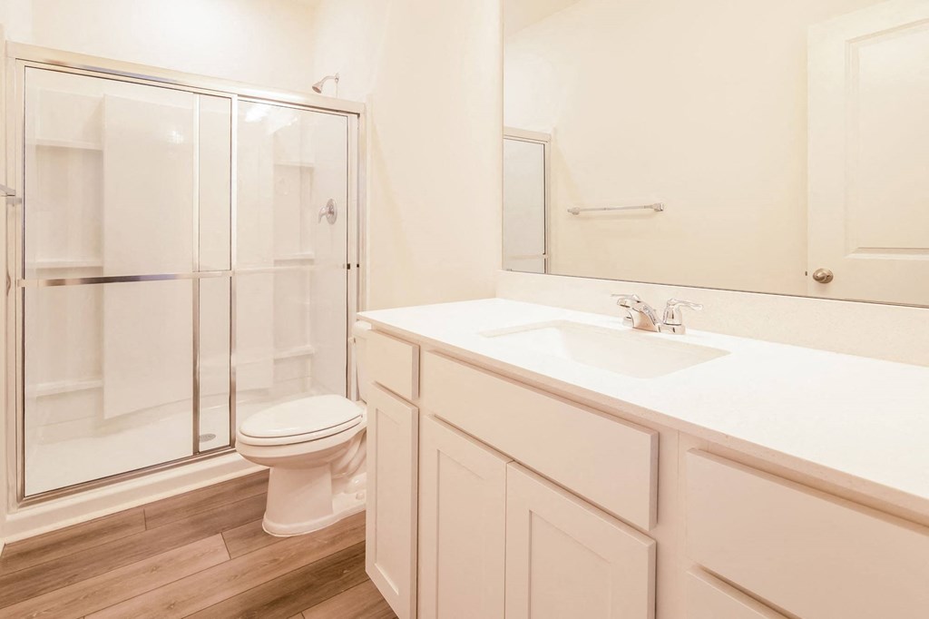 a bathroom with a sink toilet and a shower