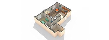 A 3D isometric view of a house layout.
