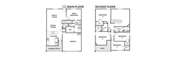 a floor plan of a house with two floors with different layouts