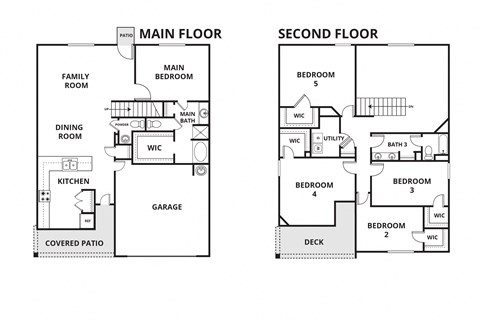 a floor plan of a house with two floors with different layouts