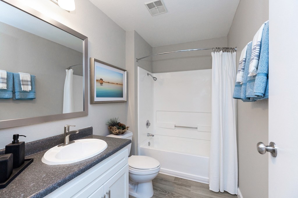 a bathroom with a white shower and a sink and a toilet