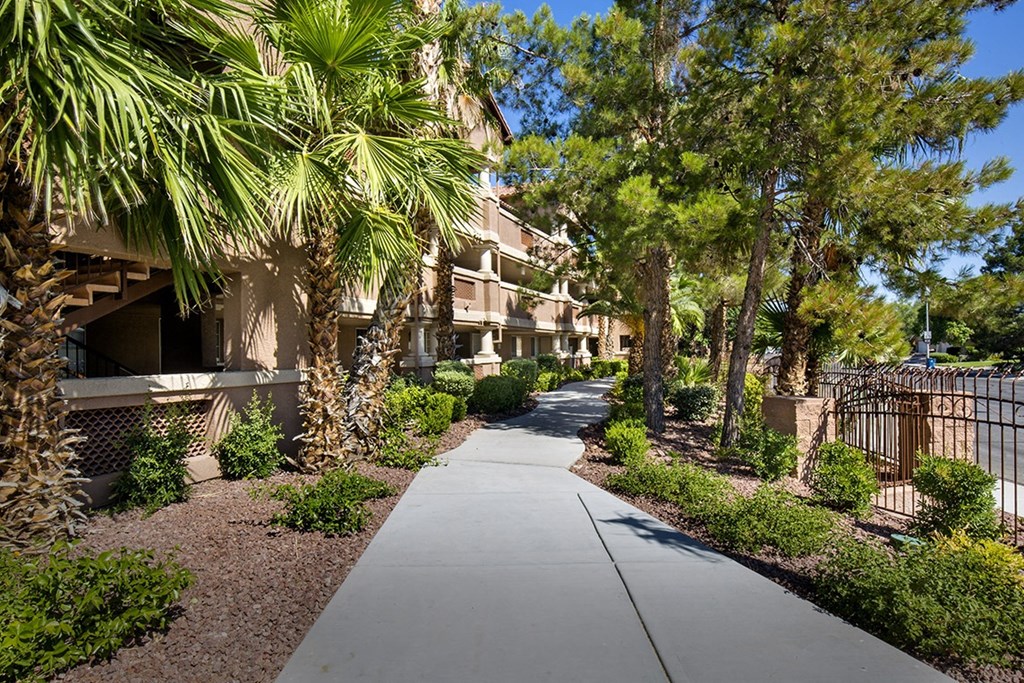 Lush landscaping around community