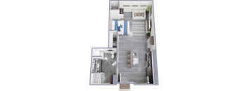 A floor plan of a house with a living room, dining room, kitchen, and bathroom.