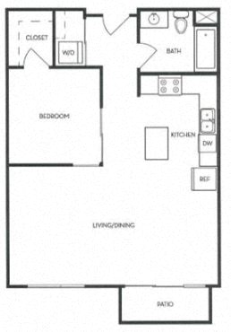 1 Bed 1 Bath 656 square feet floor plan B1A - MFTE