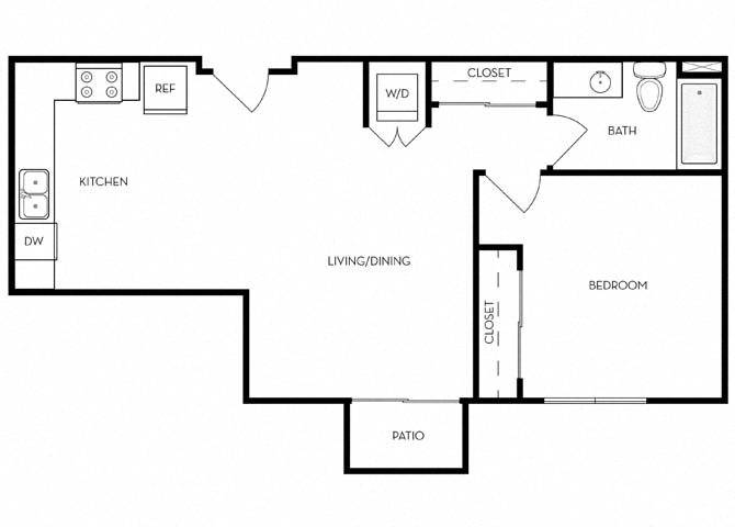 1 Bed 1 Bath 709 square feet floor plan B2 - MFTE