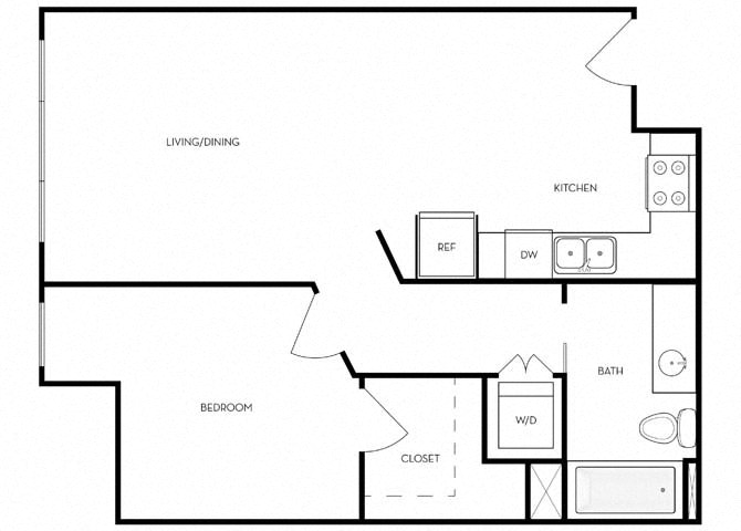 1 Bed 1 Bath 657 square feet floor plan B3 - MFTE