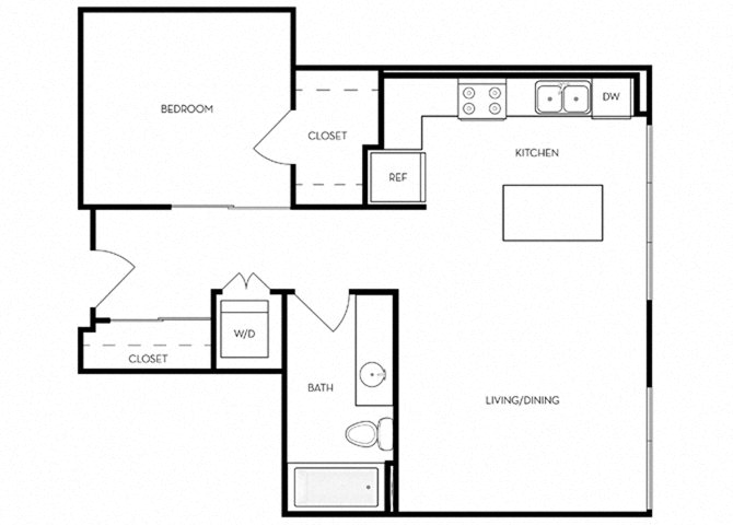 1 Bed 1 Bath 656 square feet floor plan B4 - MFTE
