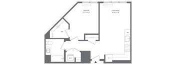 A floor plan of a house with a living room, dining room, and bedrooms.