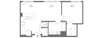 A floor plan of a house with a living room, dining room, bedrooms, and a kitchen.