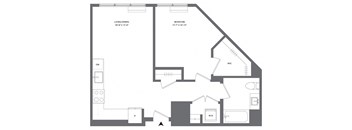 A floor plan of a house with a living/dining area, a bedroom, a WC, a study, a kitchen, and a utility room.