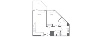 A floor plan of a house with a living room, dining room, bedroom, and bathroom.