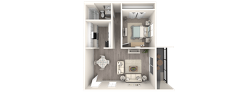 a 3d rendering of a floor plan with a bedroom and a living room