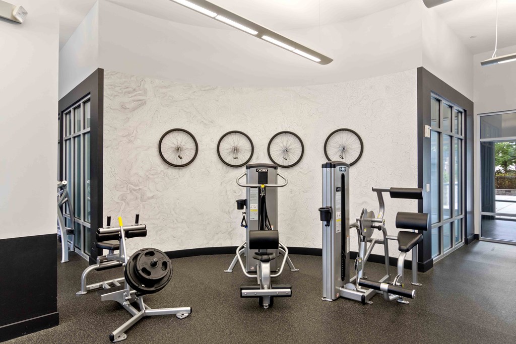 fitness center with weight machines