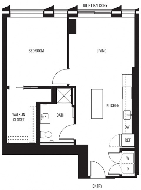 Floorplan 1K - One Bedroom One Bath