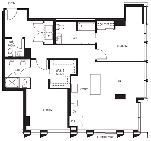 a floor plan of a home with two bedrooms and two bathrooms