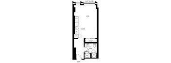 a floor plan of a 1 bedroom apartment with a bathroom and a closet