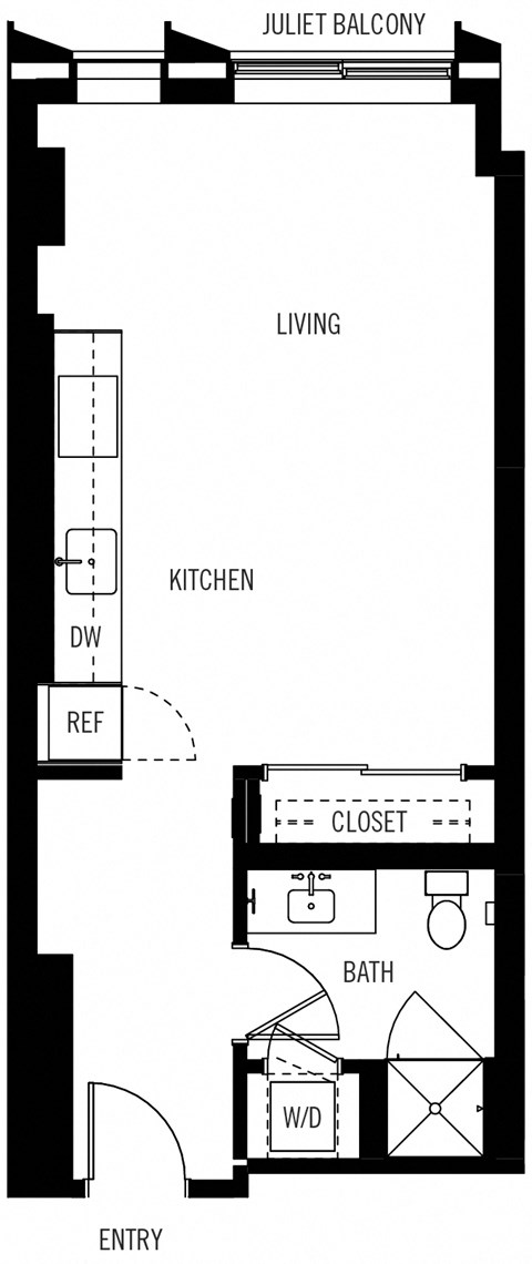 a floor plan of a 1 bedroom apartment with a bathroom and a closet