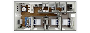 a 3d floor plan of a house with a bedroom and a bathroom