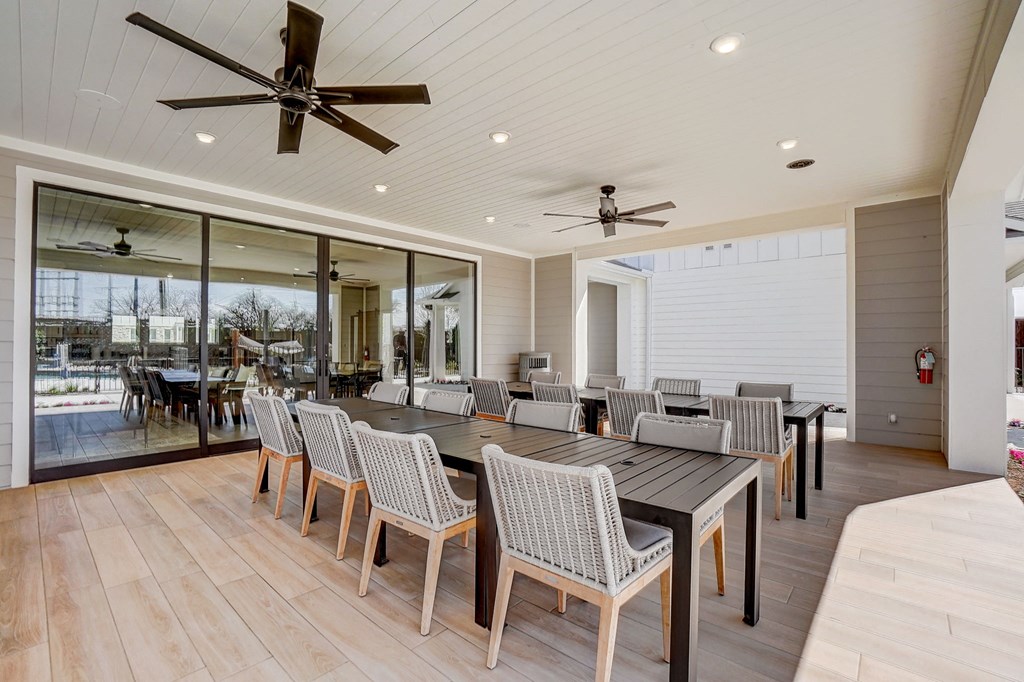 the dining room is open to the patio and pool