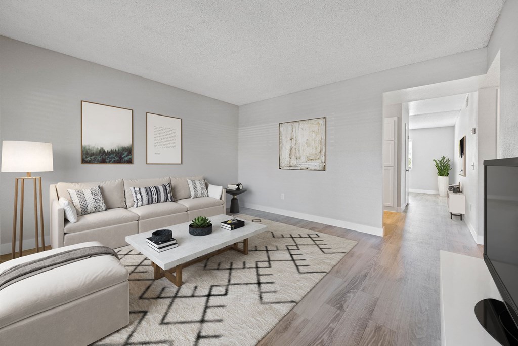 Apartments for Rent in Colton - Ardella at Reche Canyon - Modern Living Room with Wood-Style Flooring