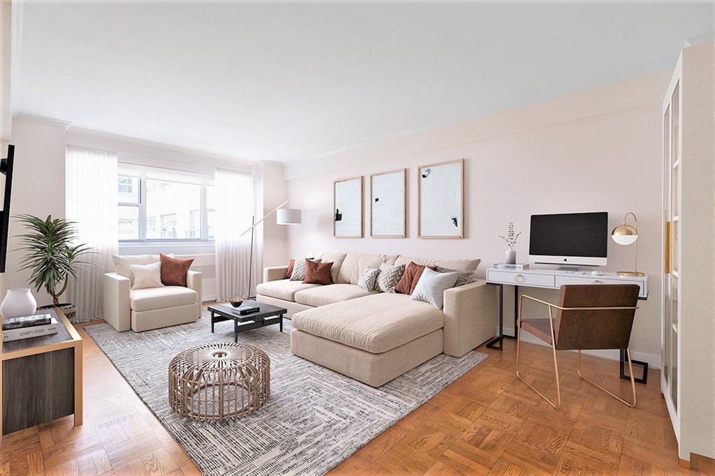 Luxury Apartments For Rent In Upper Eastside, NYC - 85 East End Avenue - Living Room With Hardwood Strip Flooring and a Large Window