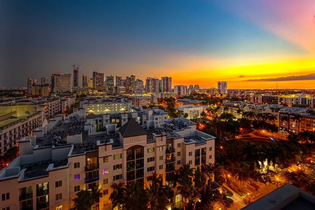 a sunset over the city