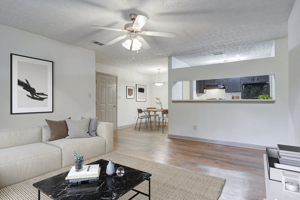 Place at Midway Douglasville GA apartments photo of  living room with view of kitchen and dinning room