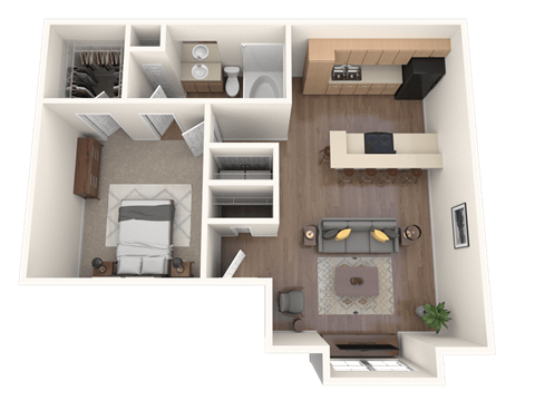 floor plan 1 Bed - 1 Bath, 510 sq ft, Alexander A1