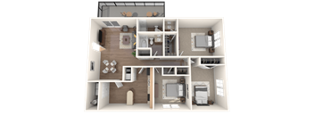 floor plan 3 Bed - 2 Bath, 1253 sq ft, Avery C1