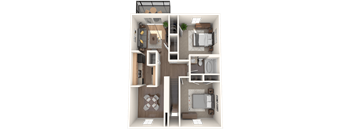 floor plan 2 Bed - 2 Bath, 975 sq ft Brunswick B1