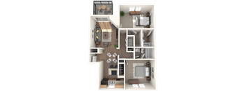 floor plan 2 Bed - 2 Bath, 1000 sq ft, Charleston B4