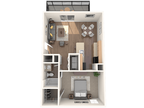 floor plan 1 Bed - 1 Bath, 728 sq ft, Davidson A4