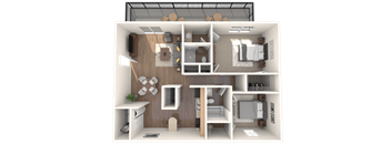 floor plan 2 Bed - 2 Bath, 1060 sq ft, Durham B5