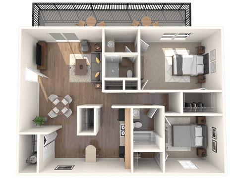 floor plan 2 Bed - 2 Bath, 1060 sq ft, Durham B5